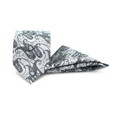 SILVER PAISLEY TIE AND POCKET SQUARE SET